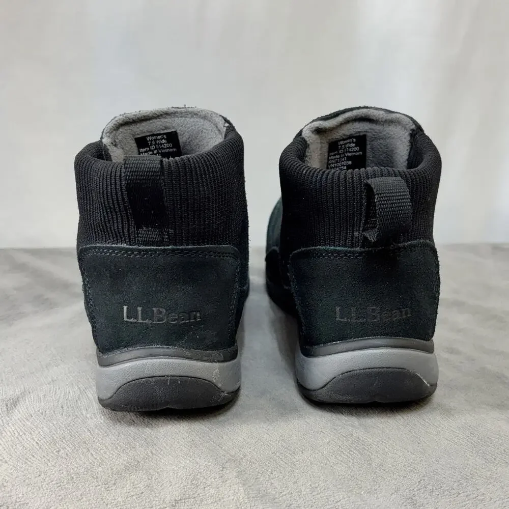 L.L.Bean Women's Snow Sneaker 5 Pull-On Boot 7.5 Wide Black Waterproof Insulated